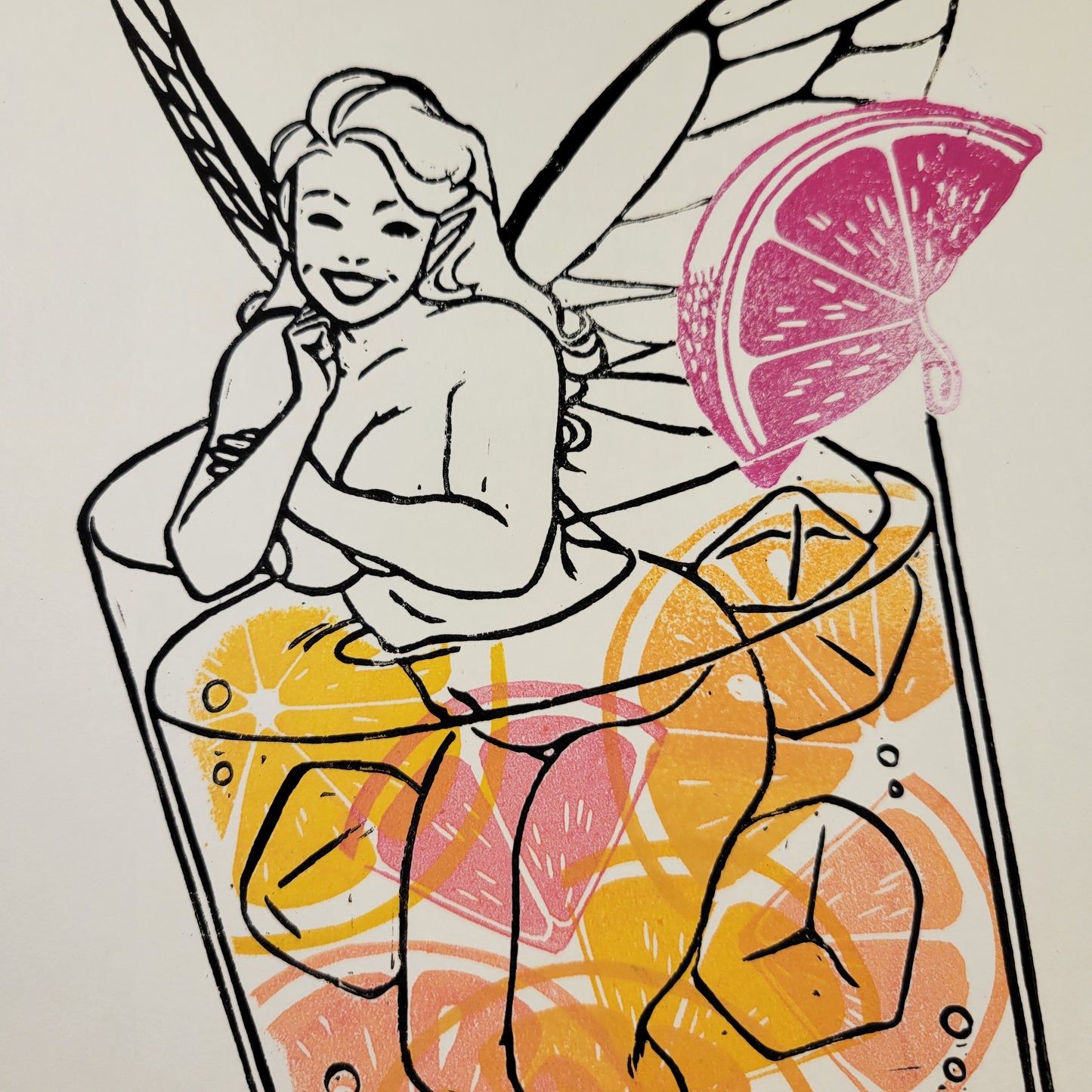 Lemonade Fairy Linocut Print 8.5x11