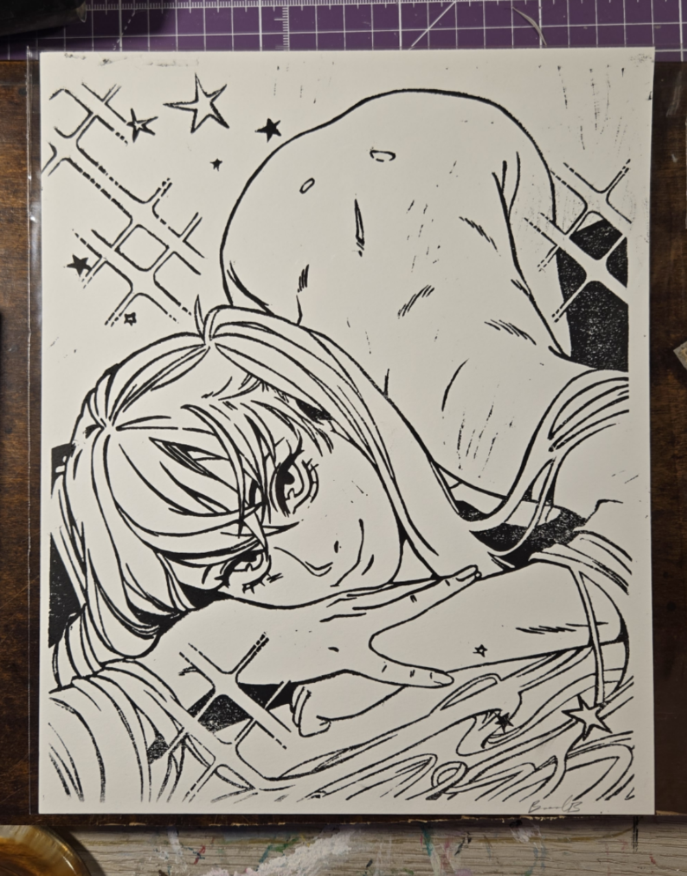 Number One Princess Original lino print on white