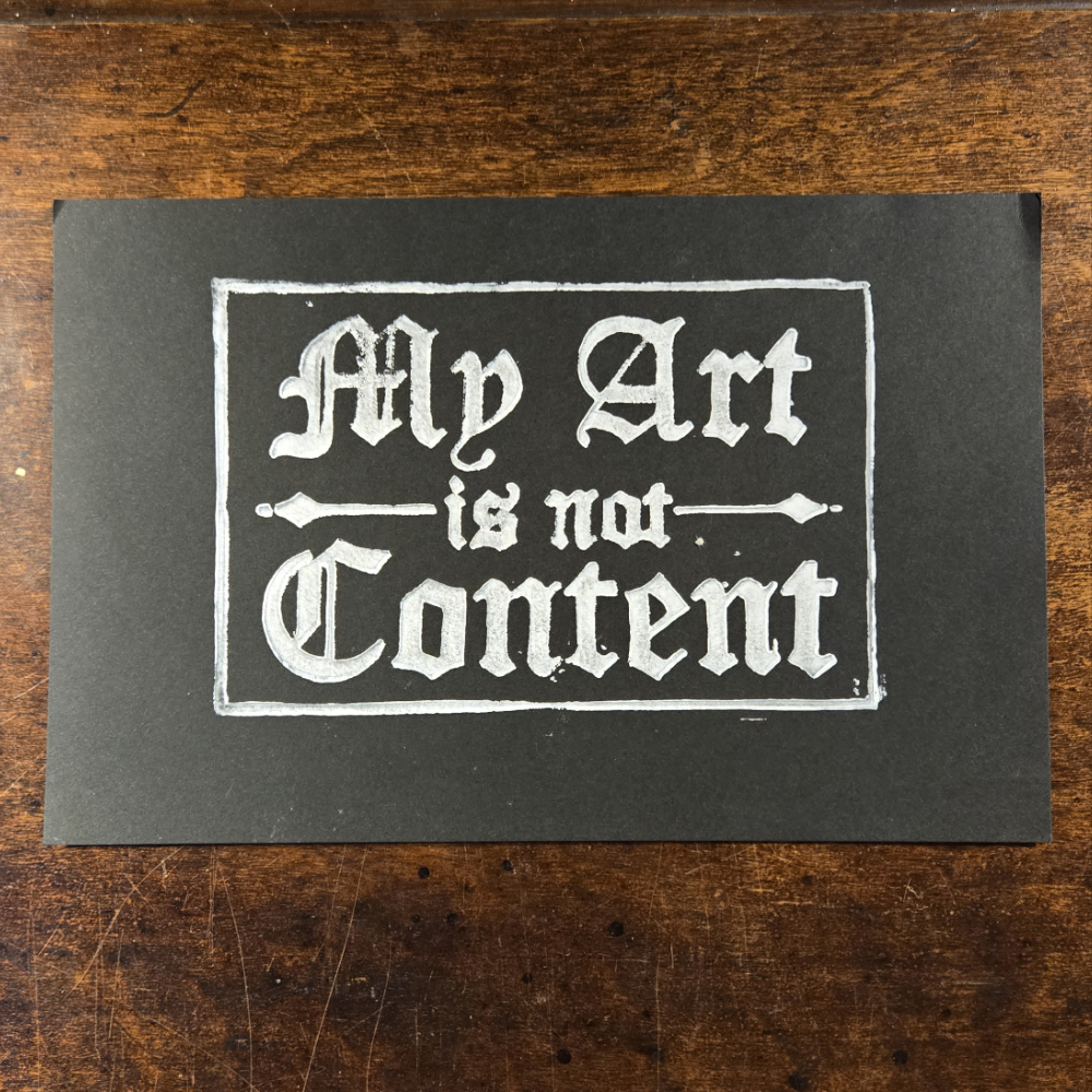 My Art Is Not Content linocut print
