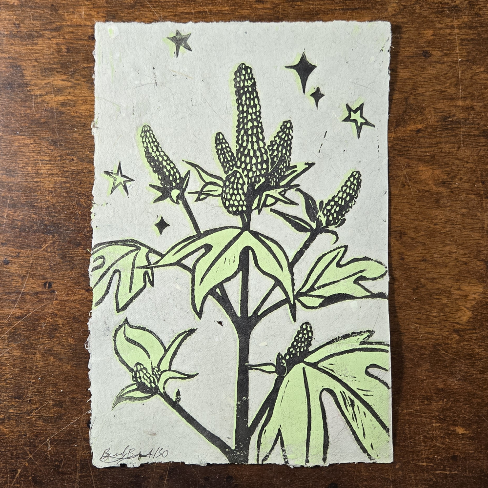 Giant Ragweed lino reduction print