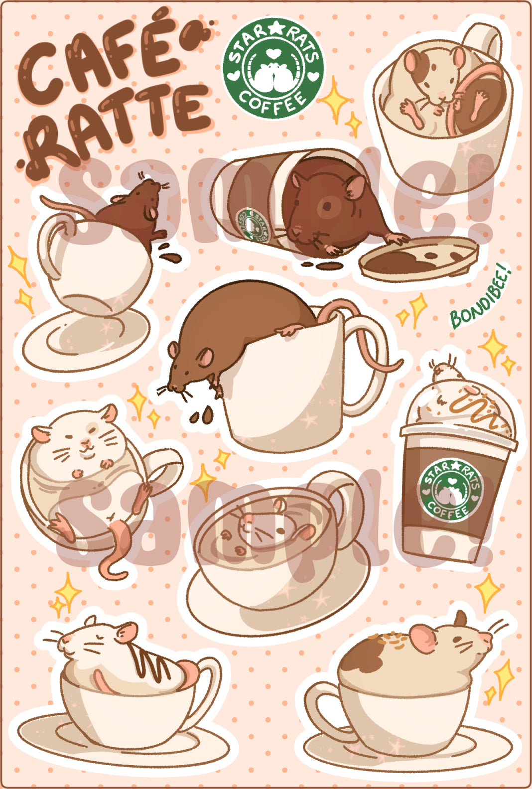 Cafe Ratte cute rat sticker sheet